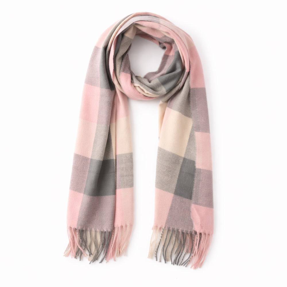 K&Co. Petal Series Checked Scarf - GREY/CREAM/PINK